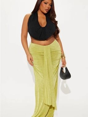 Fashion Nova Lime Green Draped Maxi Skirt